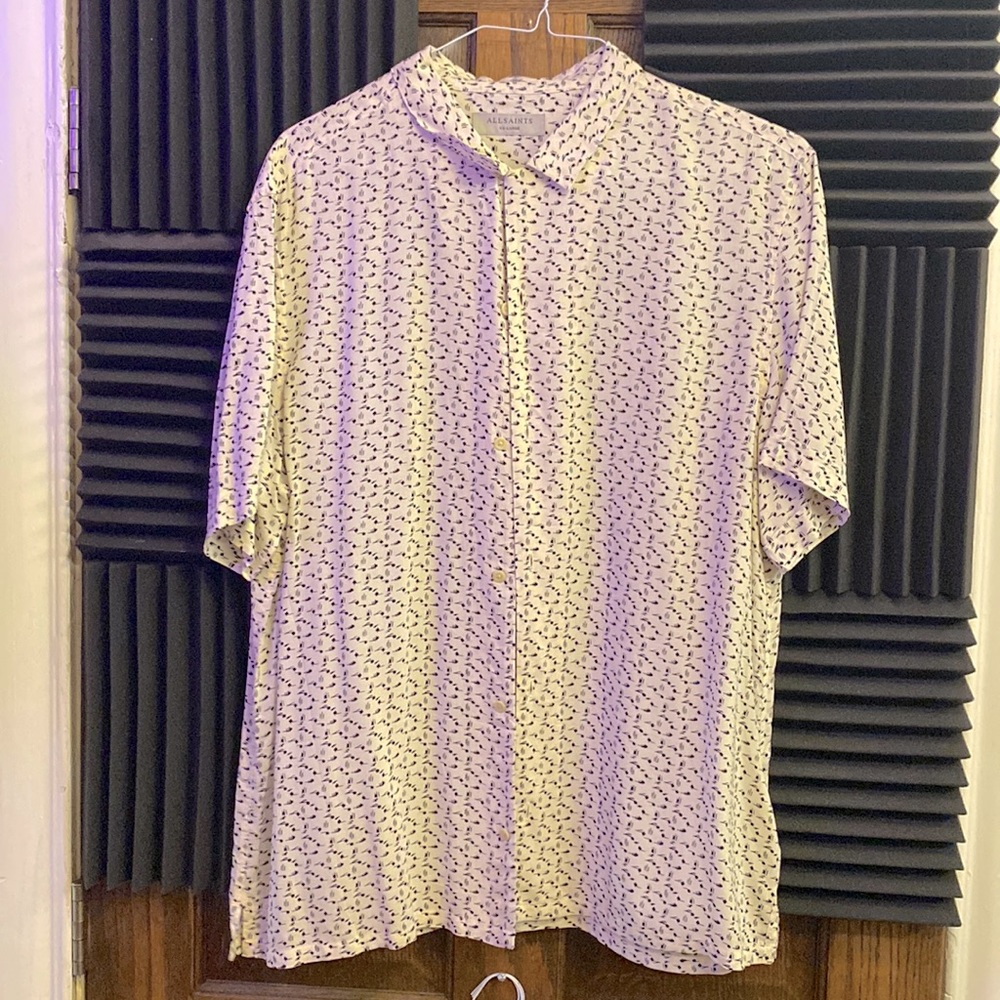 all saints viscose print button down